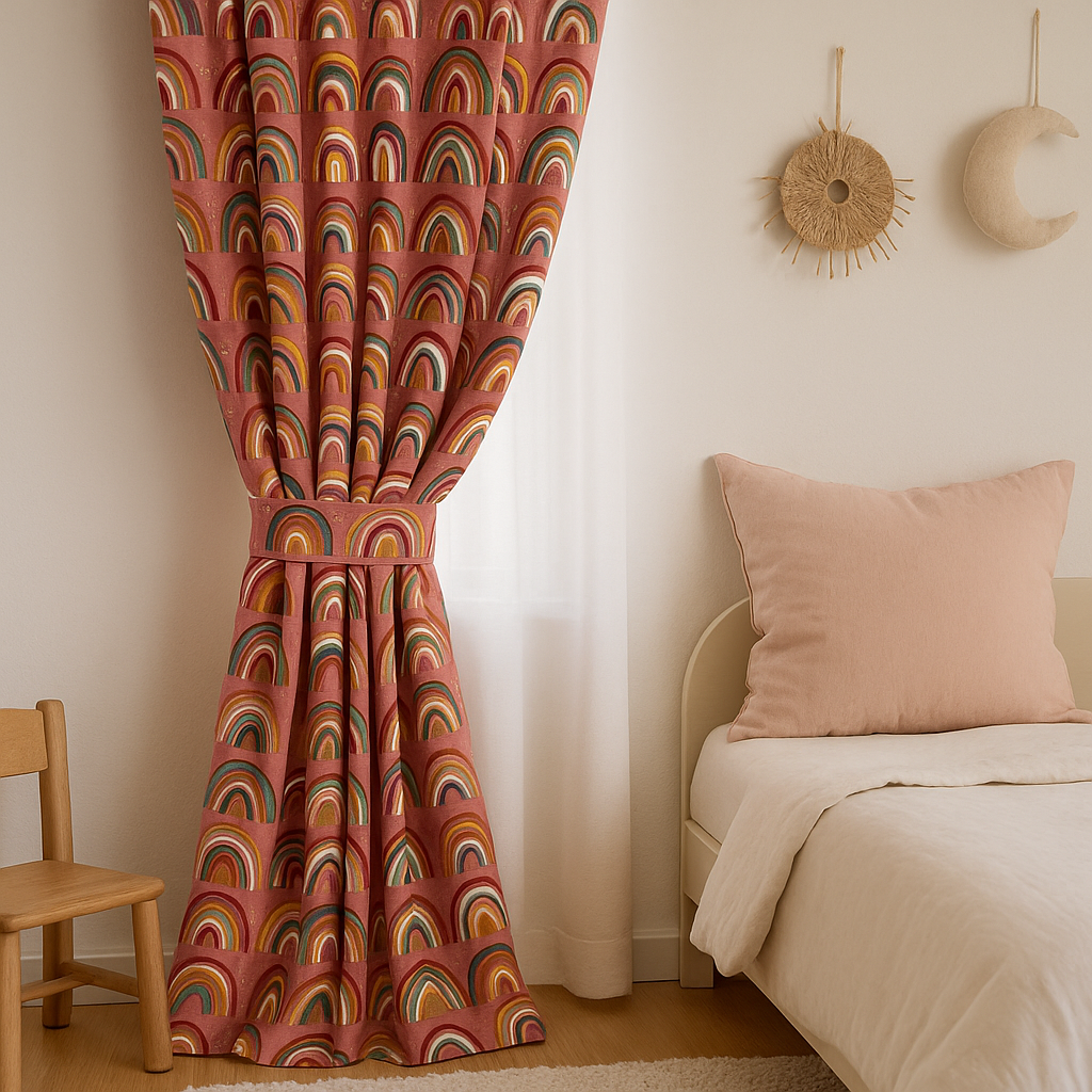 Rainbow Dreams Cotton Kids Curtains – Berry-Pink Bedroom Drapes, Light-Filtering or 100 % Blackout | Made to Measure-1