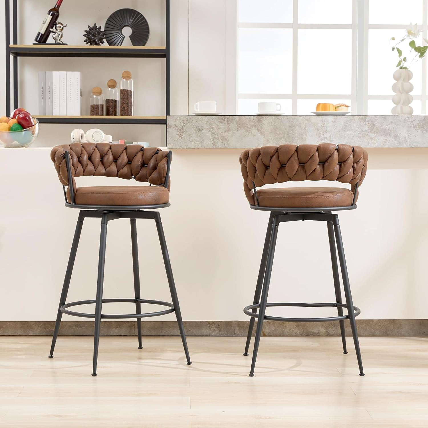 Modern Swivel Bar Stools Set of Two Stylish Design