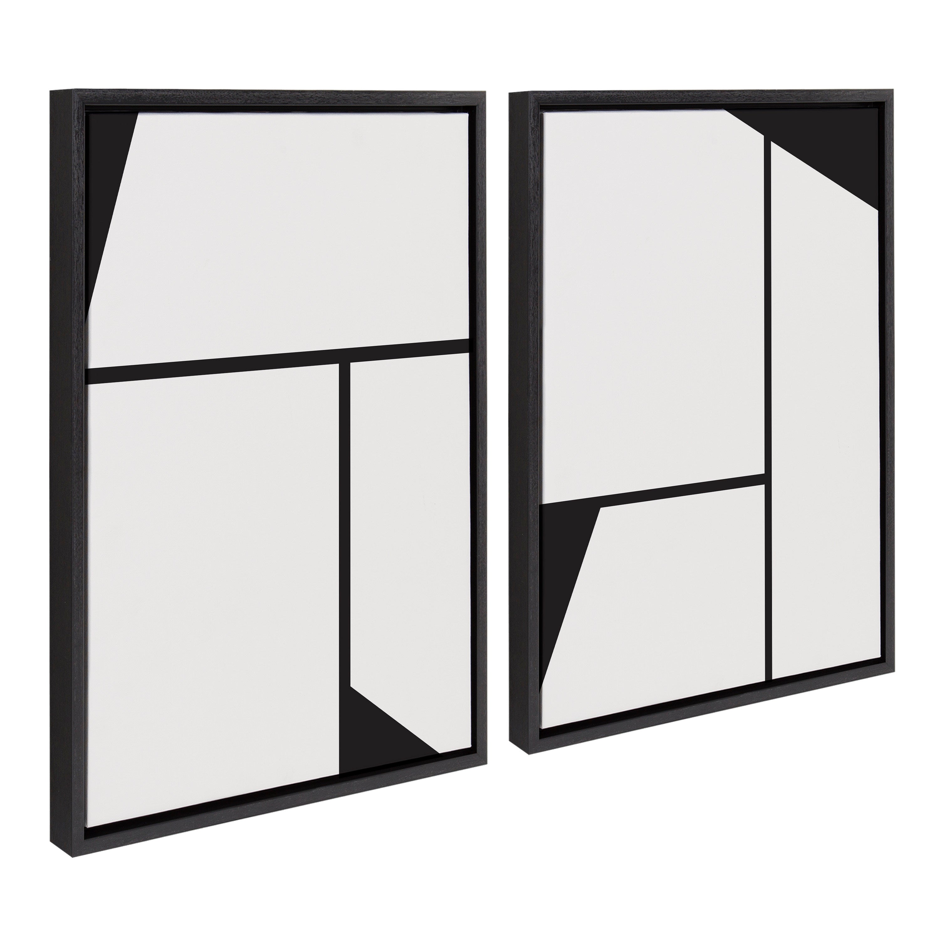 Sylvie Sleek Luxe Minimalist Black and White Abstract Framed Canvas Art Set by The Creative Bunch Studio