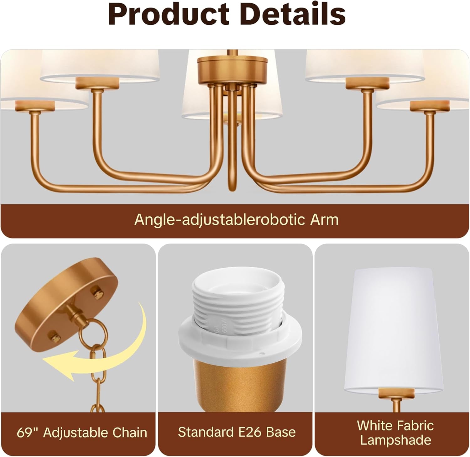 Brass Farmhouse Chandelier Five Light Adjustable Fixture-3