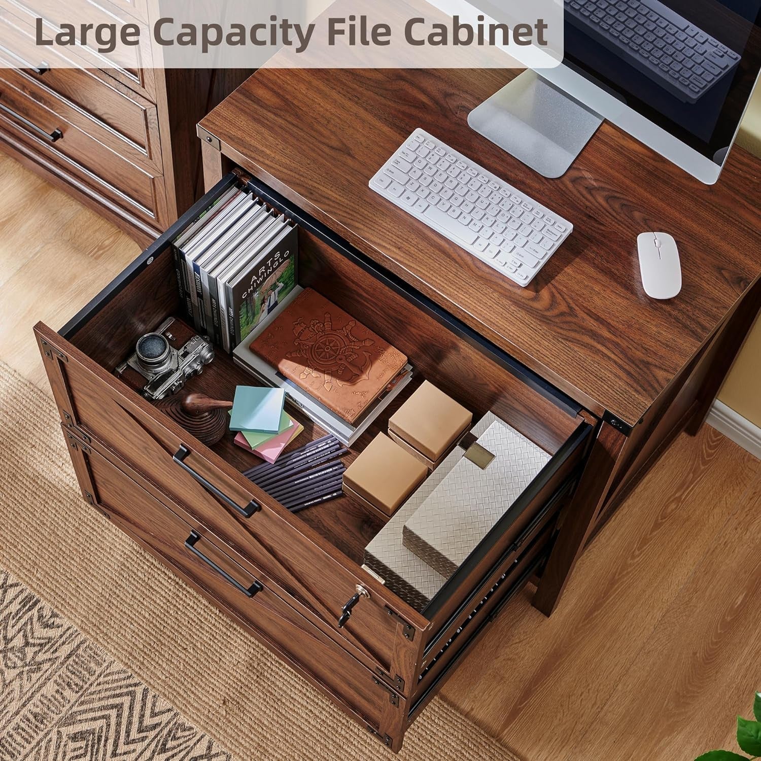 2 Drawer Farmhouse Lateral Filing Cabinet With Lock In Brown For Home Office Legal Letter A4 F4 Sizes