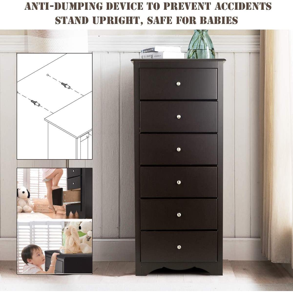 Brown Wood 6 Drawer Dresser For Bedroom Storage Unit
