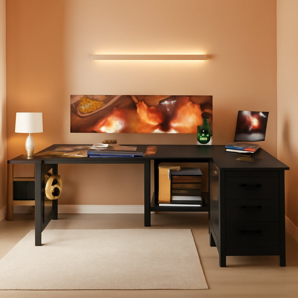 53 Inch L Shaped Gaming Desk With USB Ports For Home Office