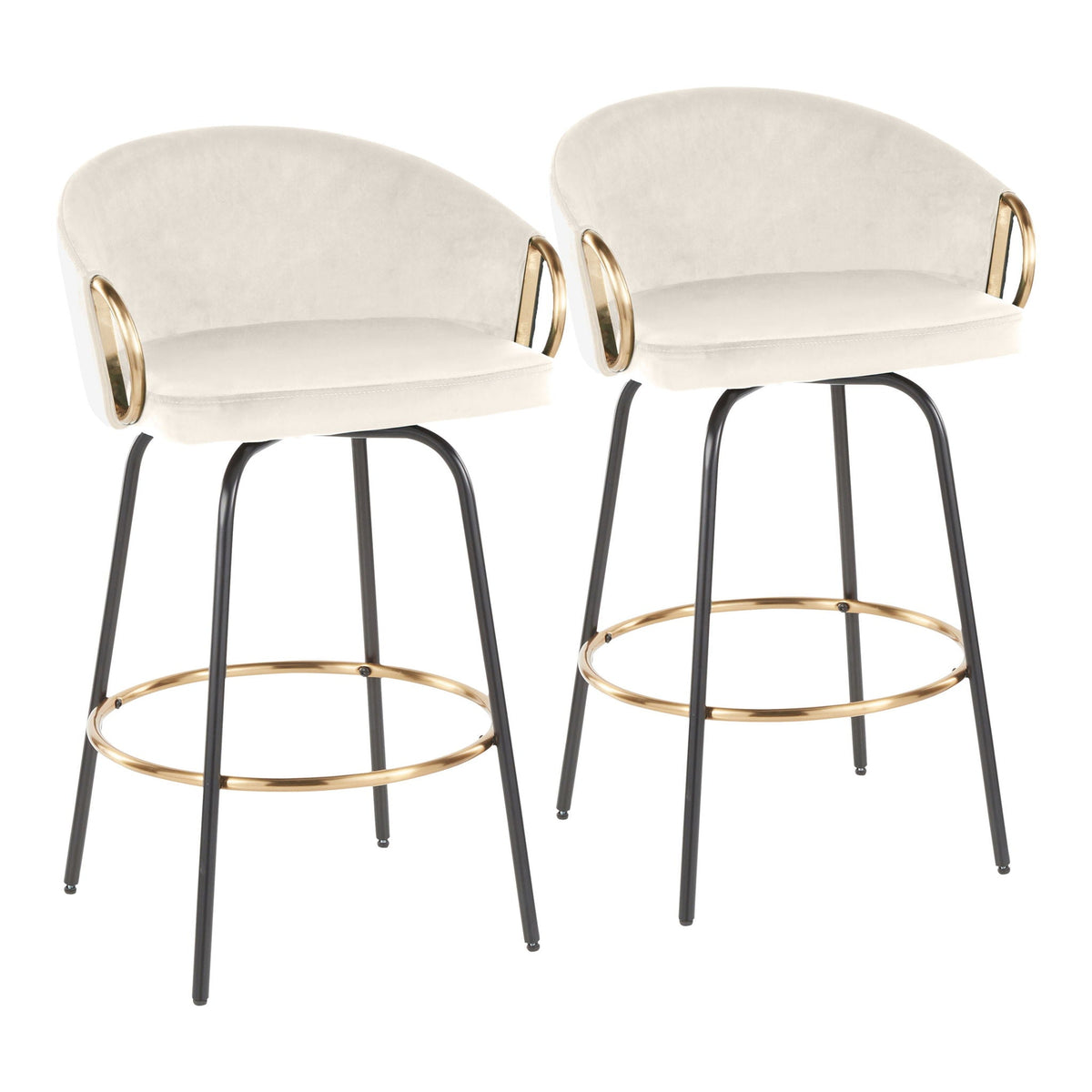 Contemporary Glam Counter Stool Set of 2 with Upholstered Seats – Light Blue, Dark Green, Beige, or Black