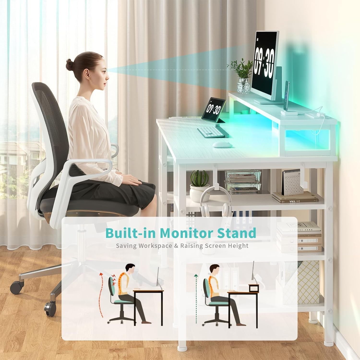 47 Inch Gaming Desk With LED Lights For Home Office Use