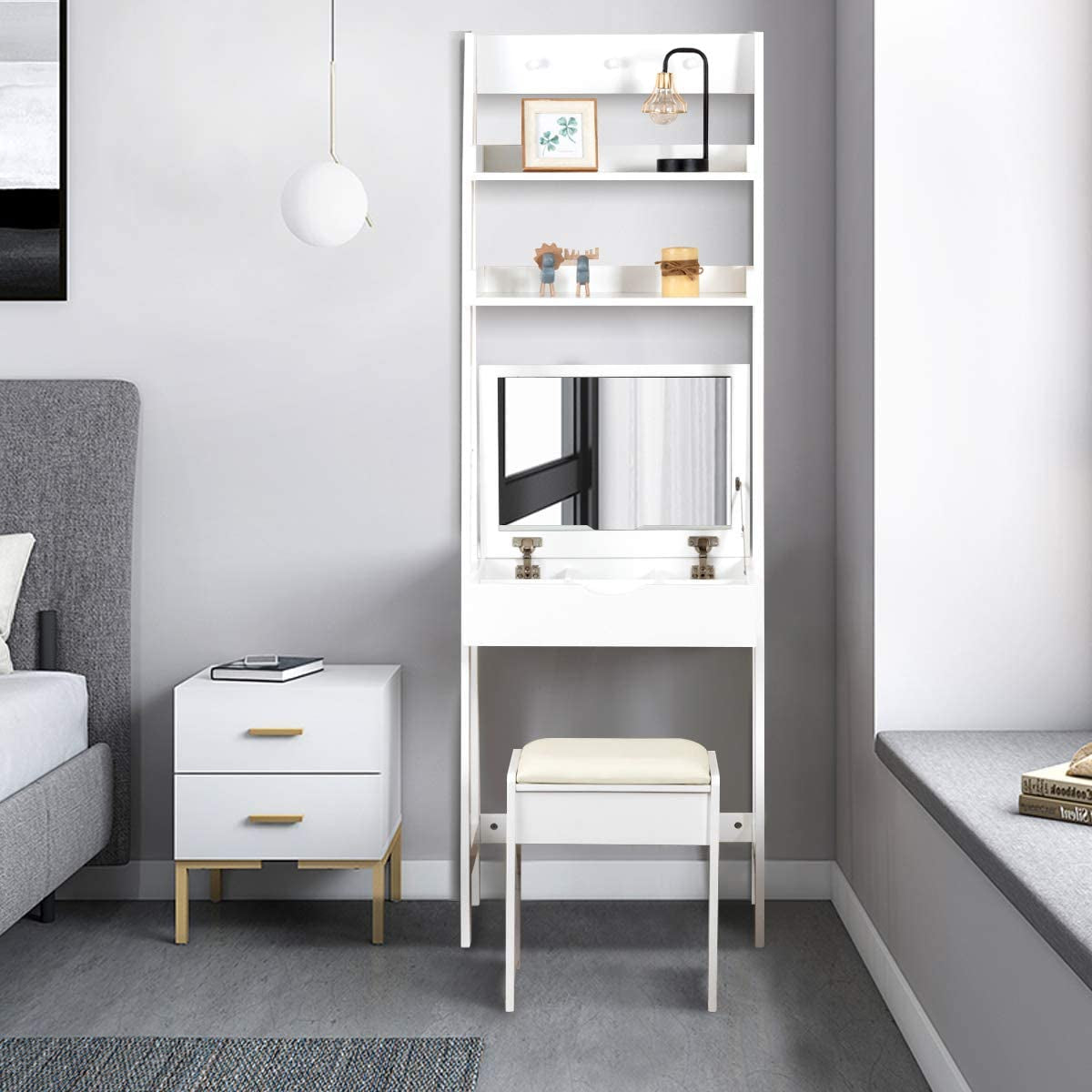 3 In 1 Vanity Table With Flip Top Mirror Makeup Desk