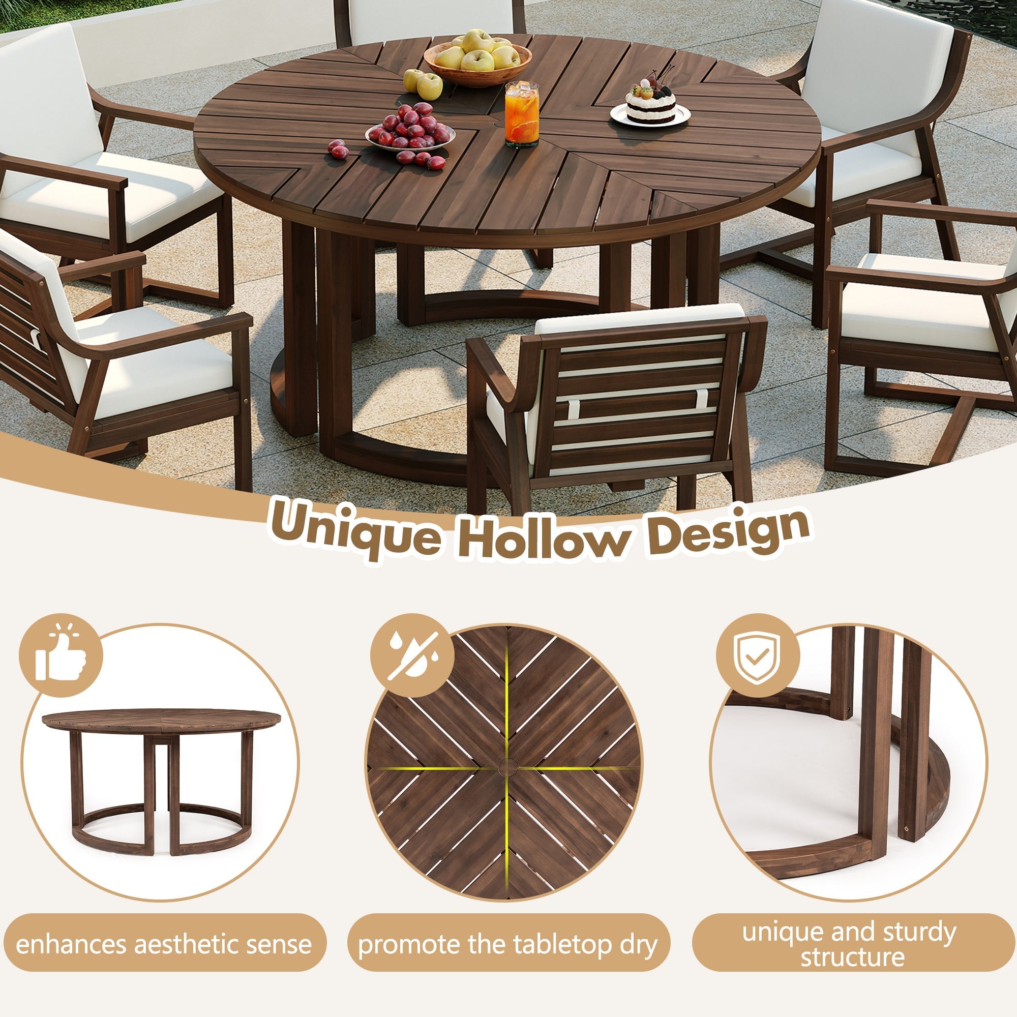 TREXM Patio Dining Table Set for 6 with Umbrella Hole