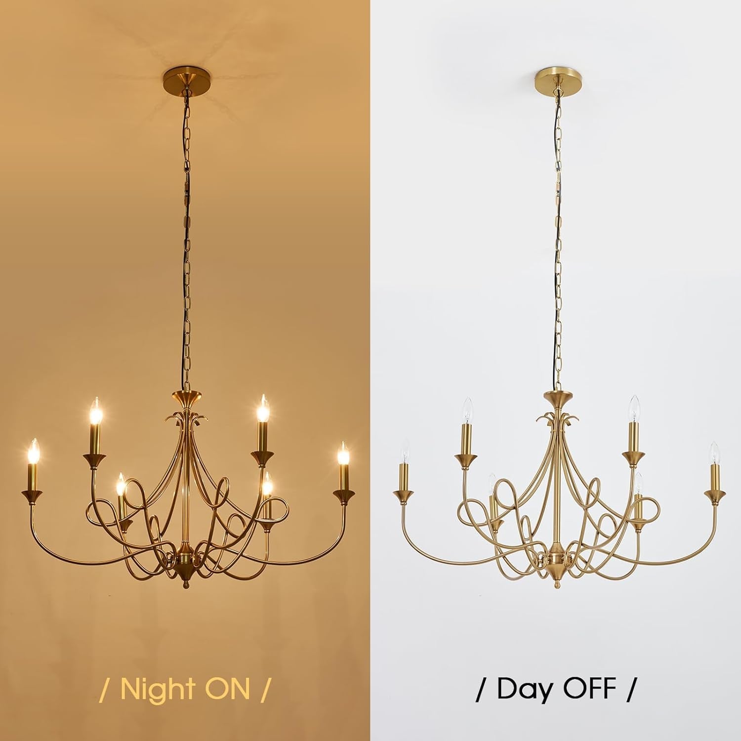 Six-Light 36.6-Inch Brass Candle Chandelier Dining Room-3