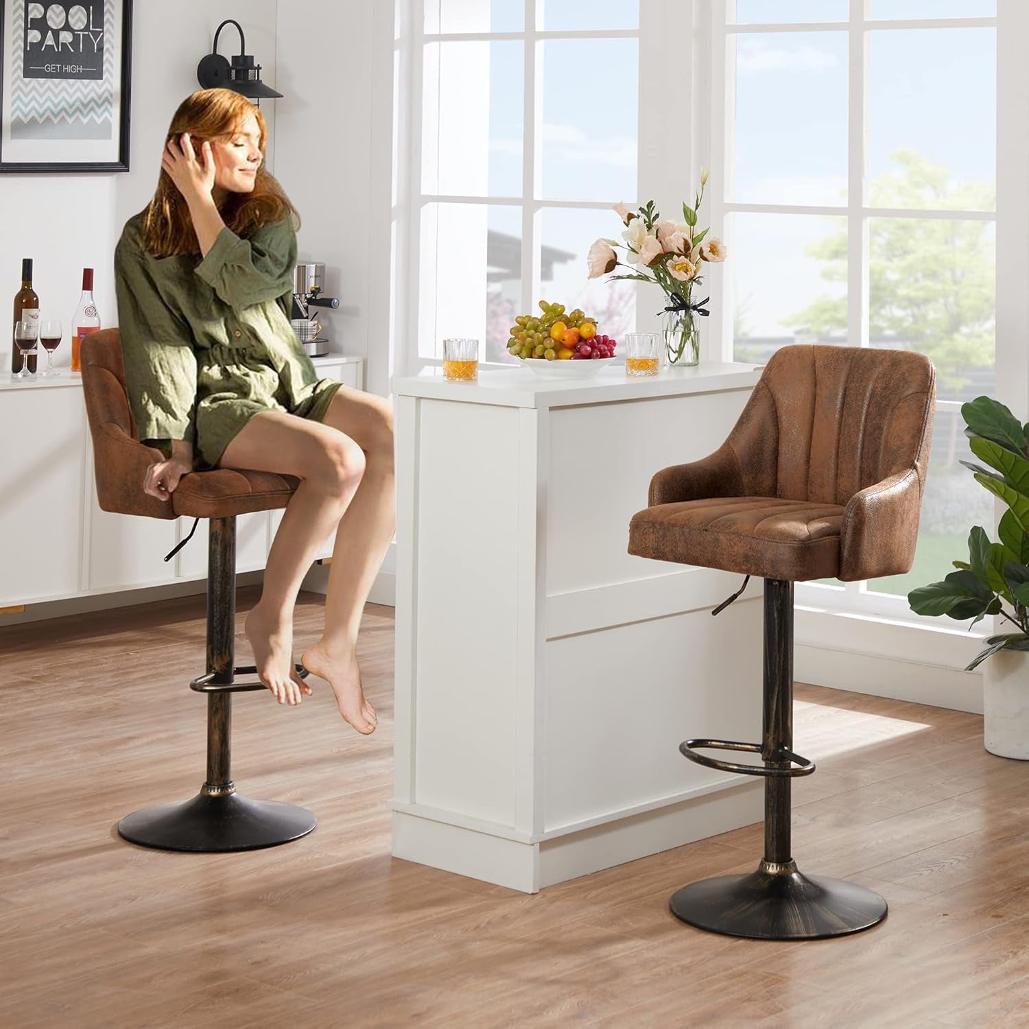 Adjustable Bar Stools Set of Four with Backrest