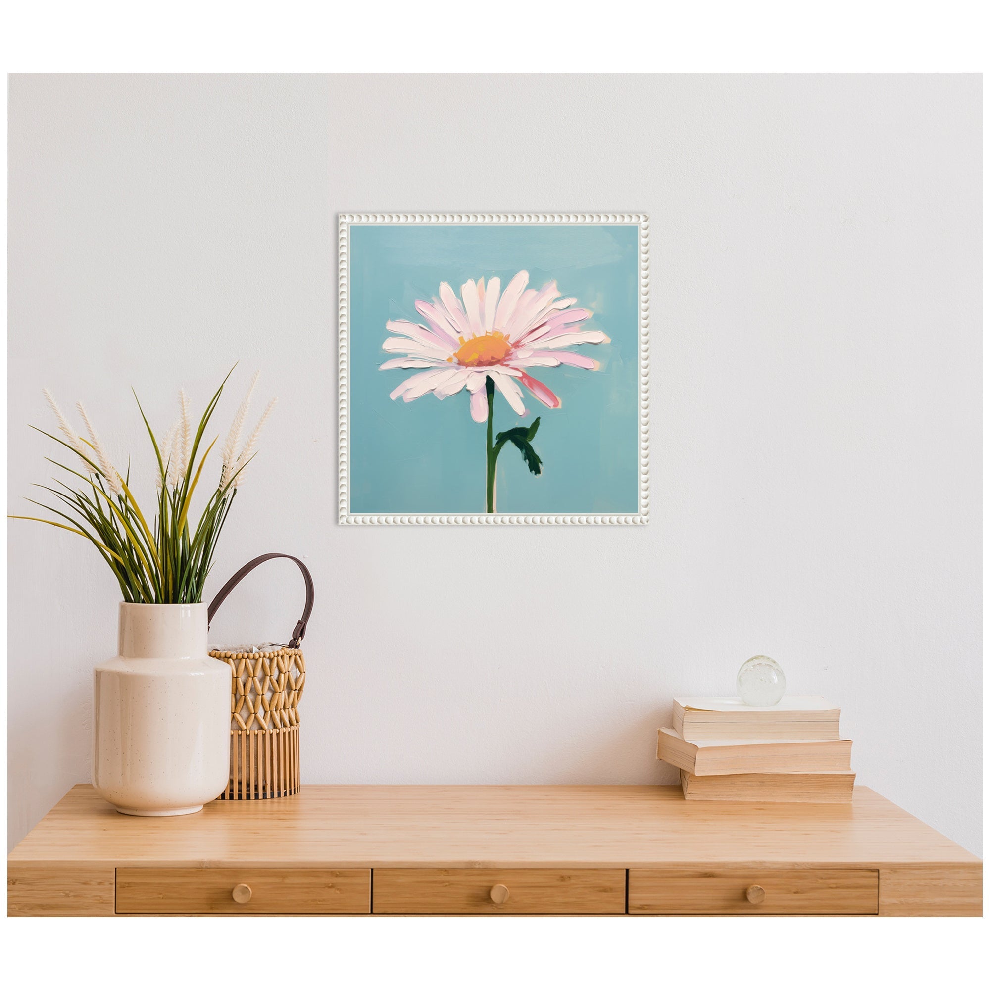 Sylvie Delicate Daisy 1 Teal Framed Canvas by The Creative Bunch Studio