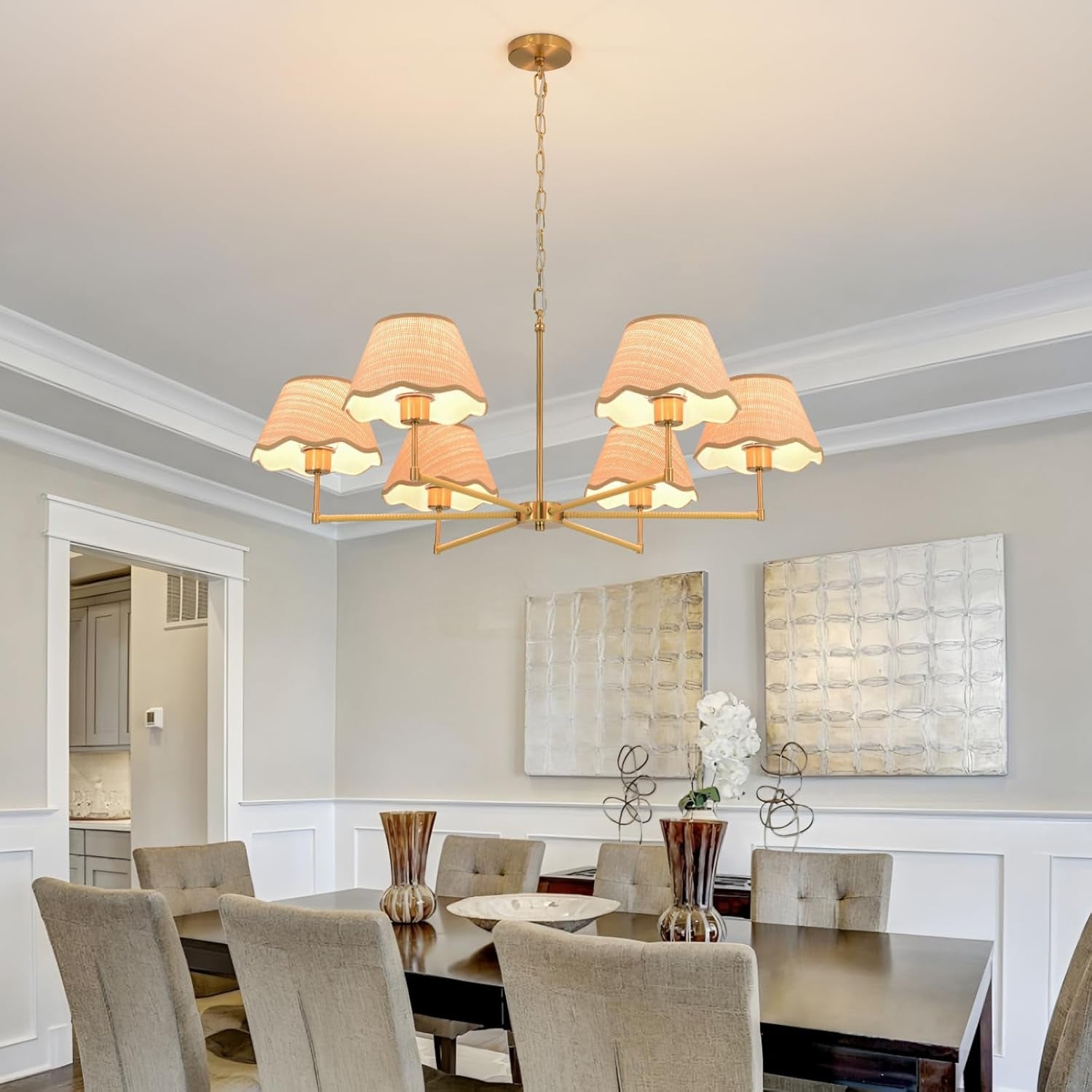 Six Light Handwoven Rattan Chandelier 39 Inch Adjustable-1