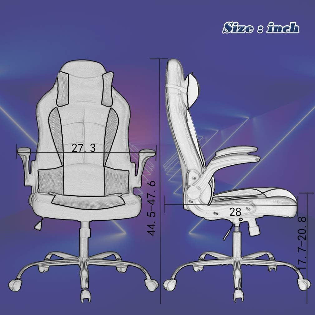 PC Gaming Chair White With Lumbar Support And Flip Up Arms