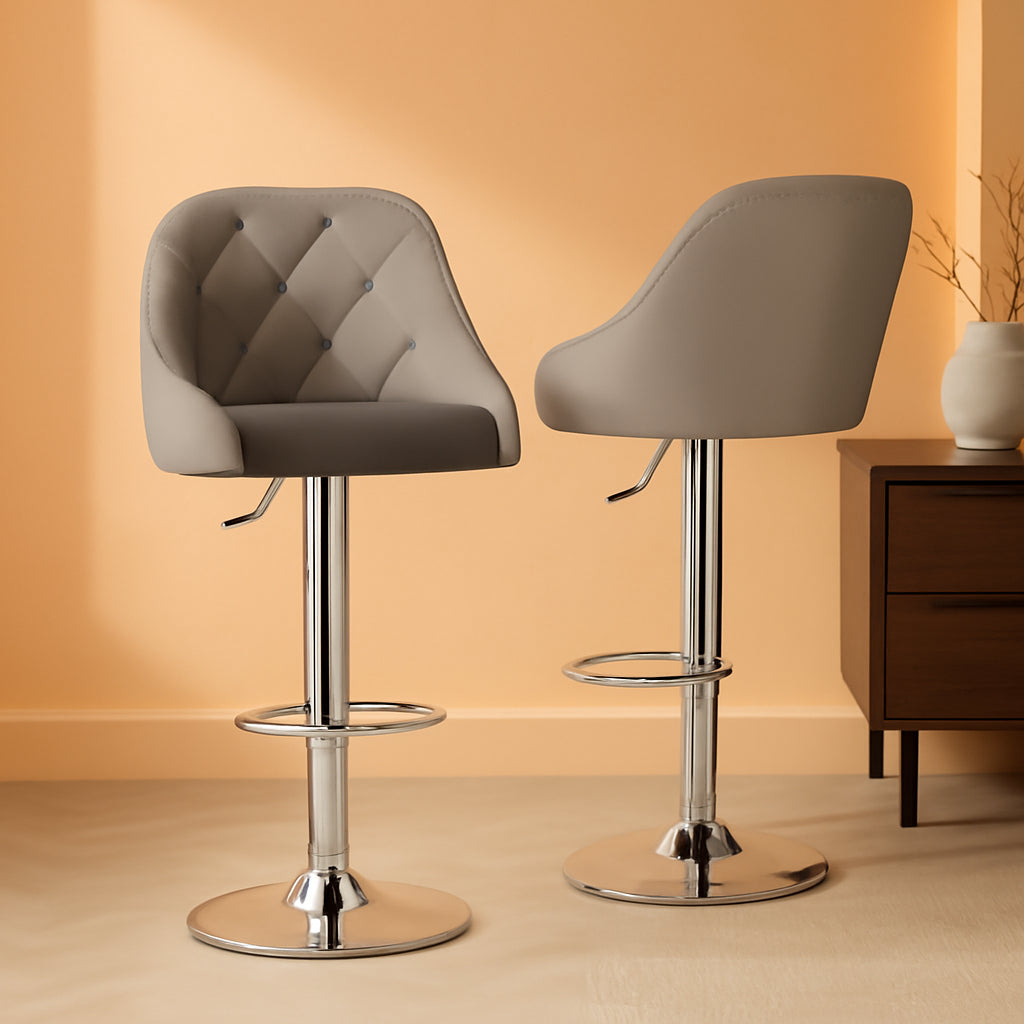 Height Adjustable Grey PU Leather Bar Stools Set Of 2
