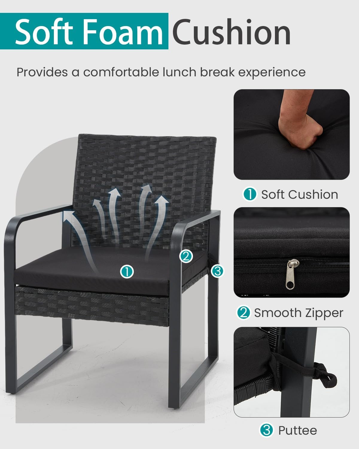 3 Piece Outdoor Patio Furniture Set Wicker Conversation Set With Glass Coffee Table