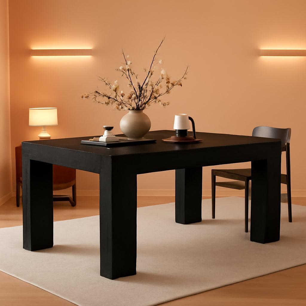 63 Inch Black Rectangular Dining Table With Heavy Duty Legs