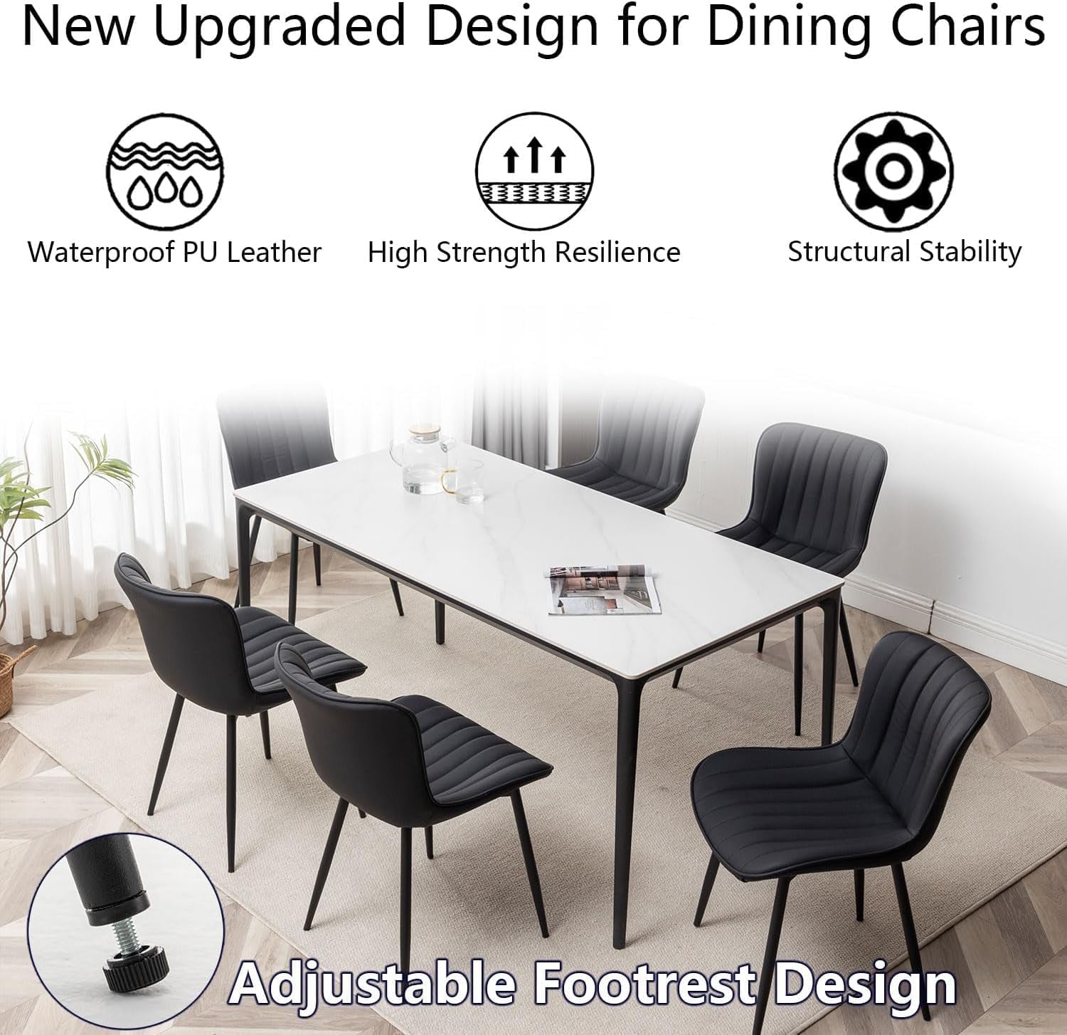 Black Leather Upholstered Dining Chairs Metal Legs