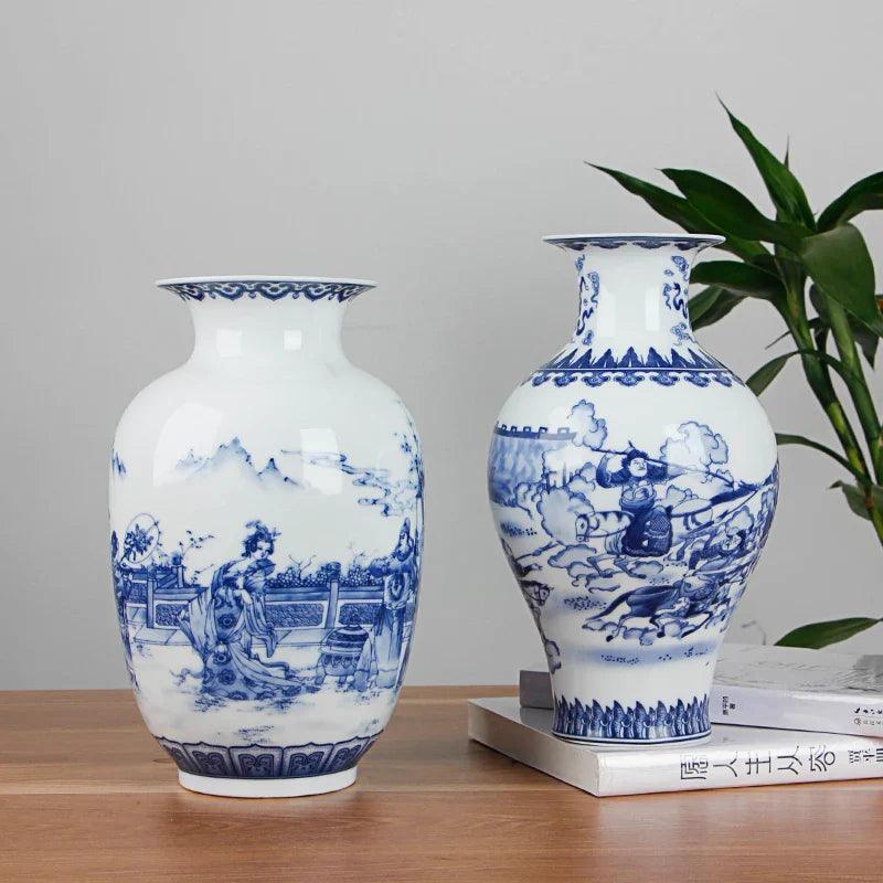 Classic Antique Chinese Blue and White Ceramic Vase - PRHOMZ