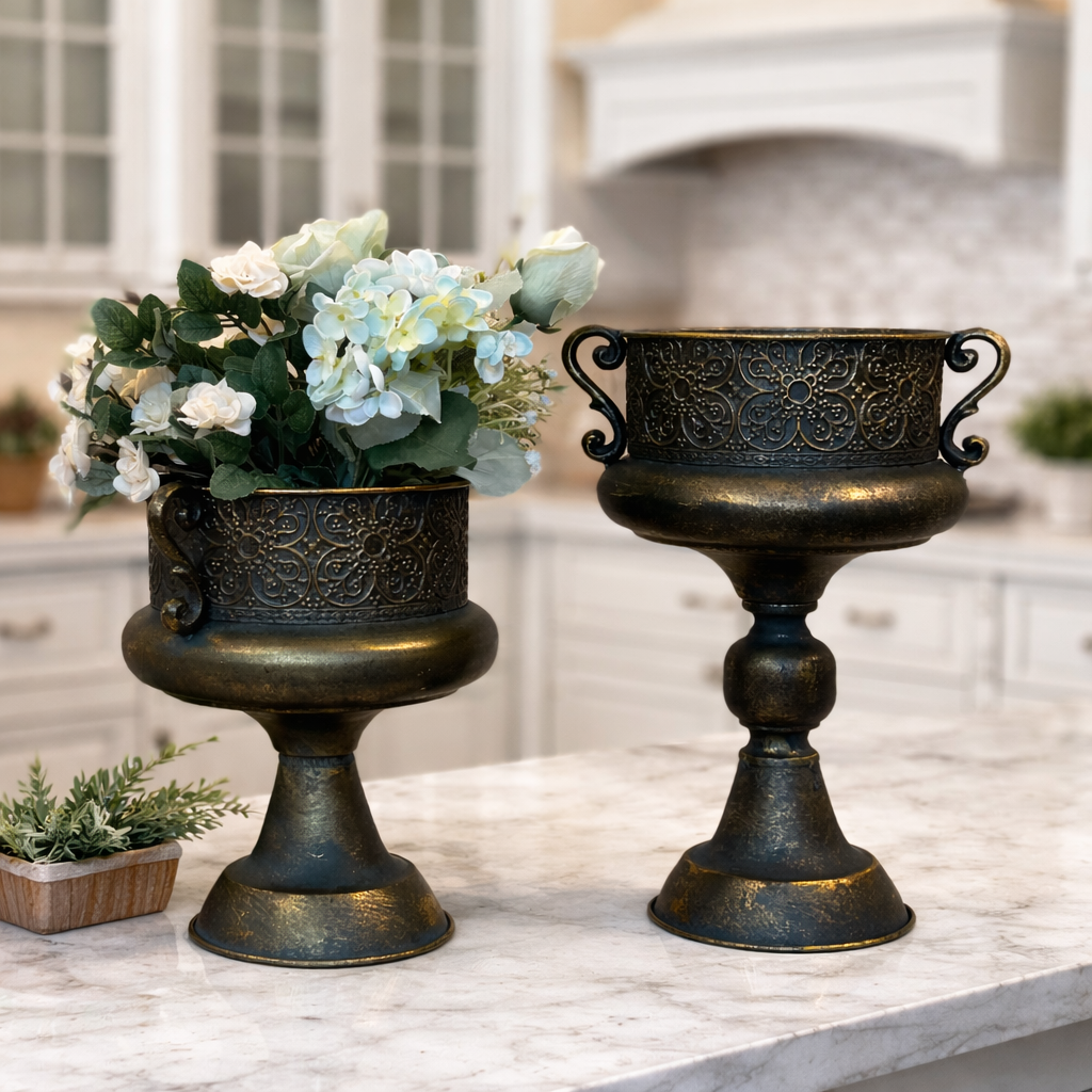 Vintage Ornate Metal Urns