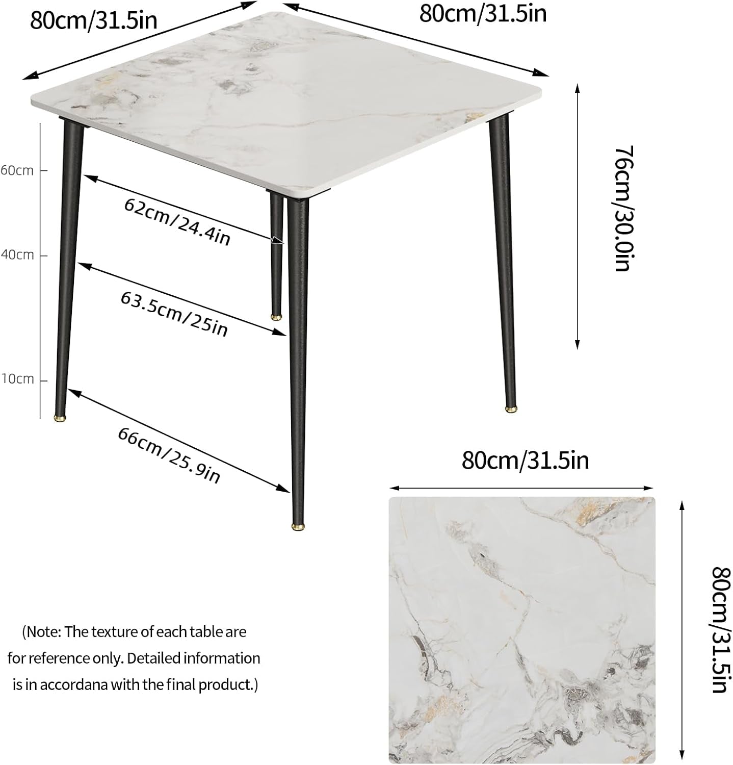 Square Sintered Stone Dining Table 31.5 Inch Modern Kitchen