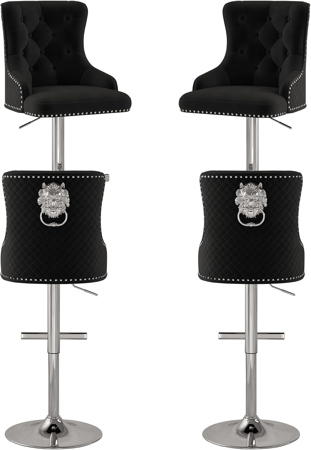 Elegant Velvet Bar Stool Set With Swivel Chrome Base