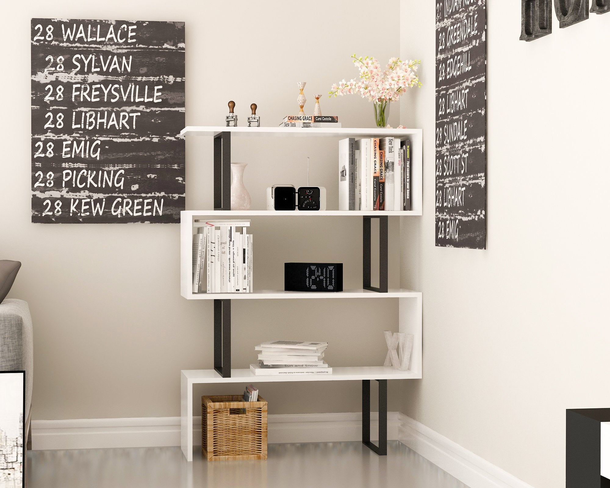 Adriana 49" Tall Metal Manufactured Wood Geometric Bookcase