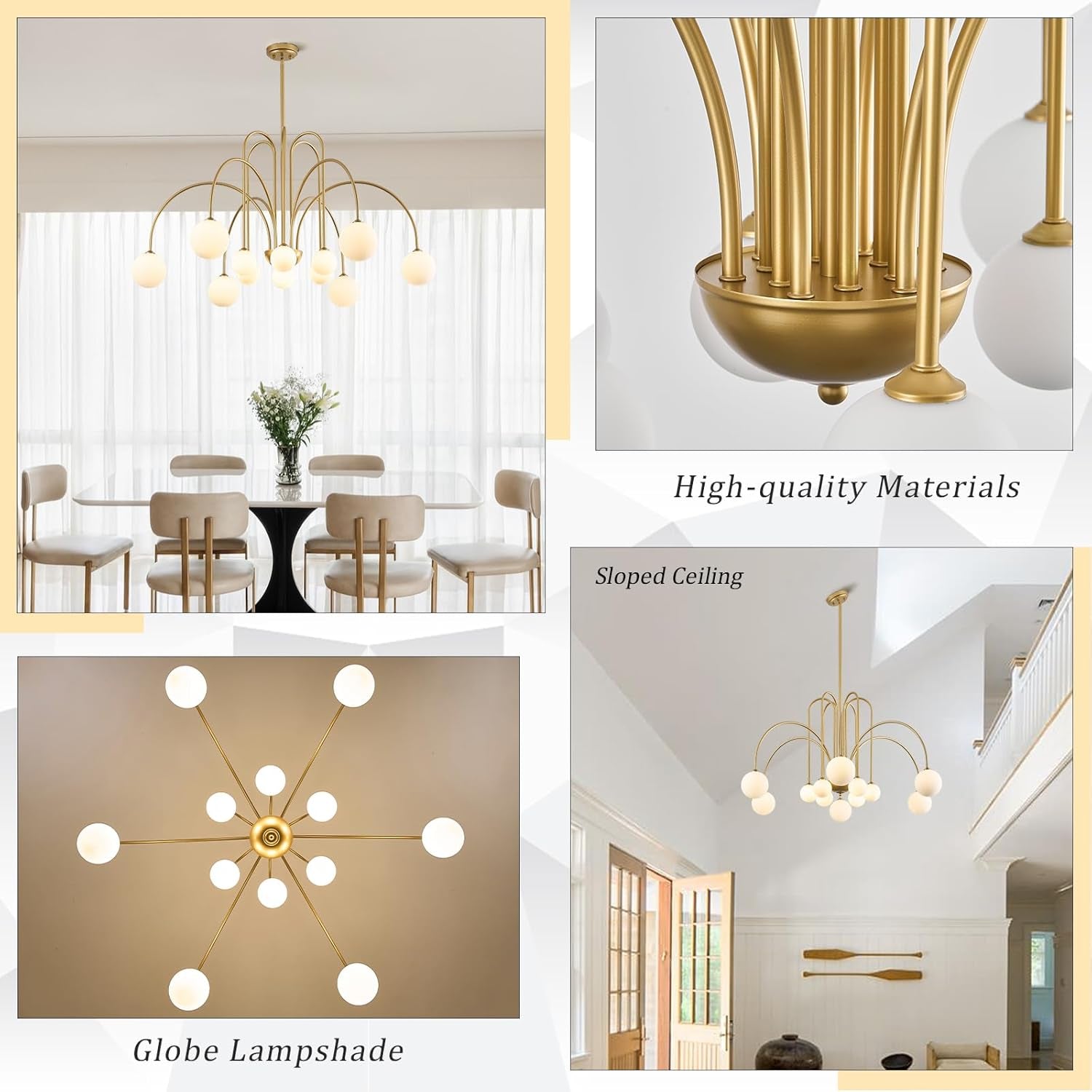 Gold Sputnik Chandelier 52 Inch Radiant Milk Glass Shades-3