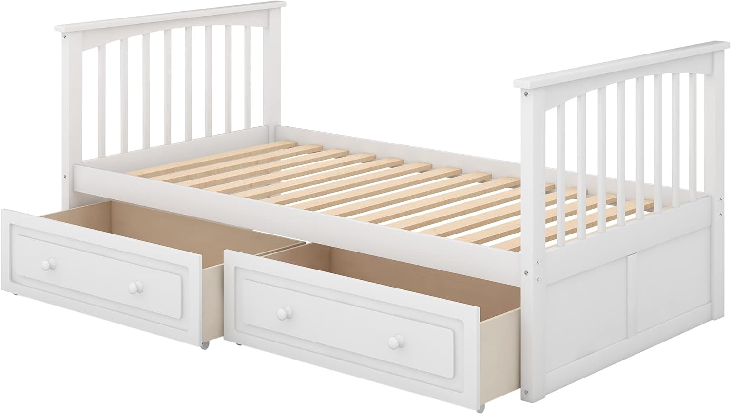 White Convertible Wood Twin Over Twin Bunk Bed With Storage Drawers