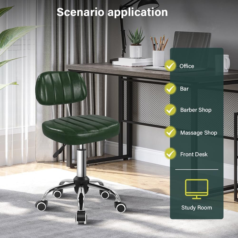 Green Height Adjustable Swivel Stool With Wheels Backrest