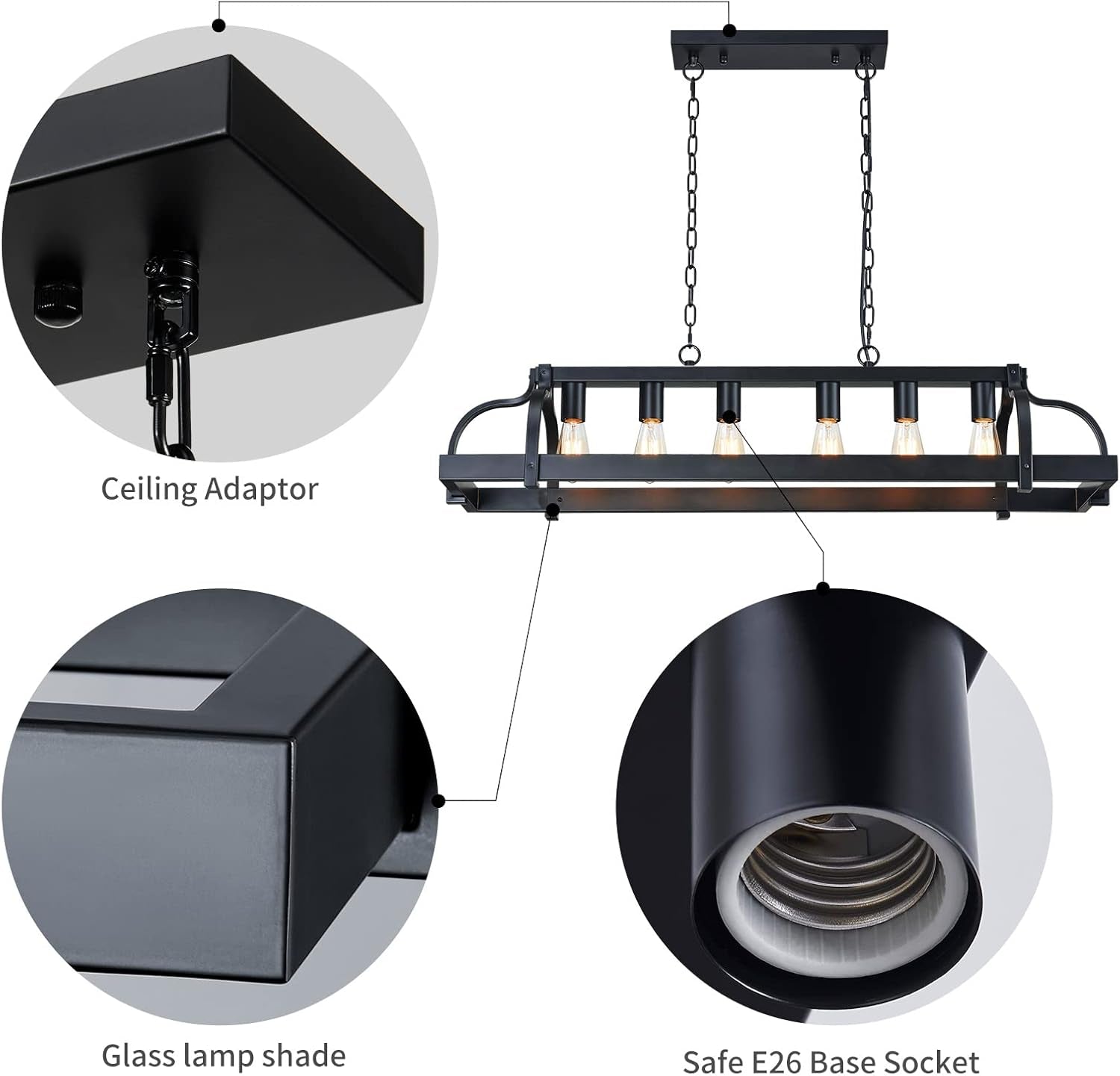 Black 6-Light Metal Pot Hanging Chandelier Fixture-2