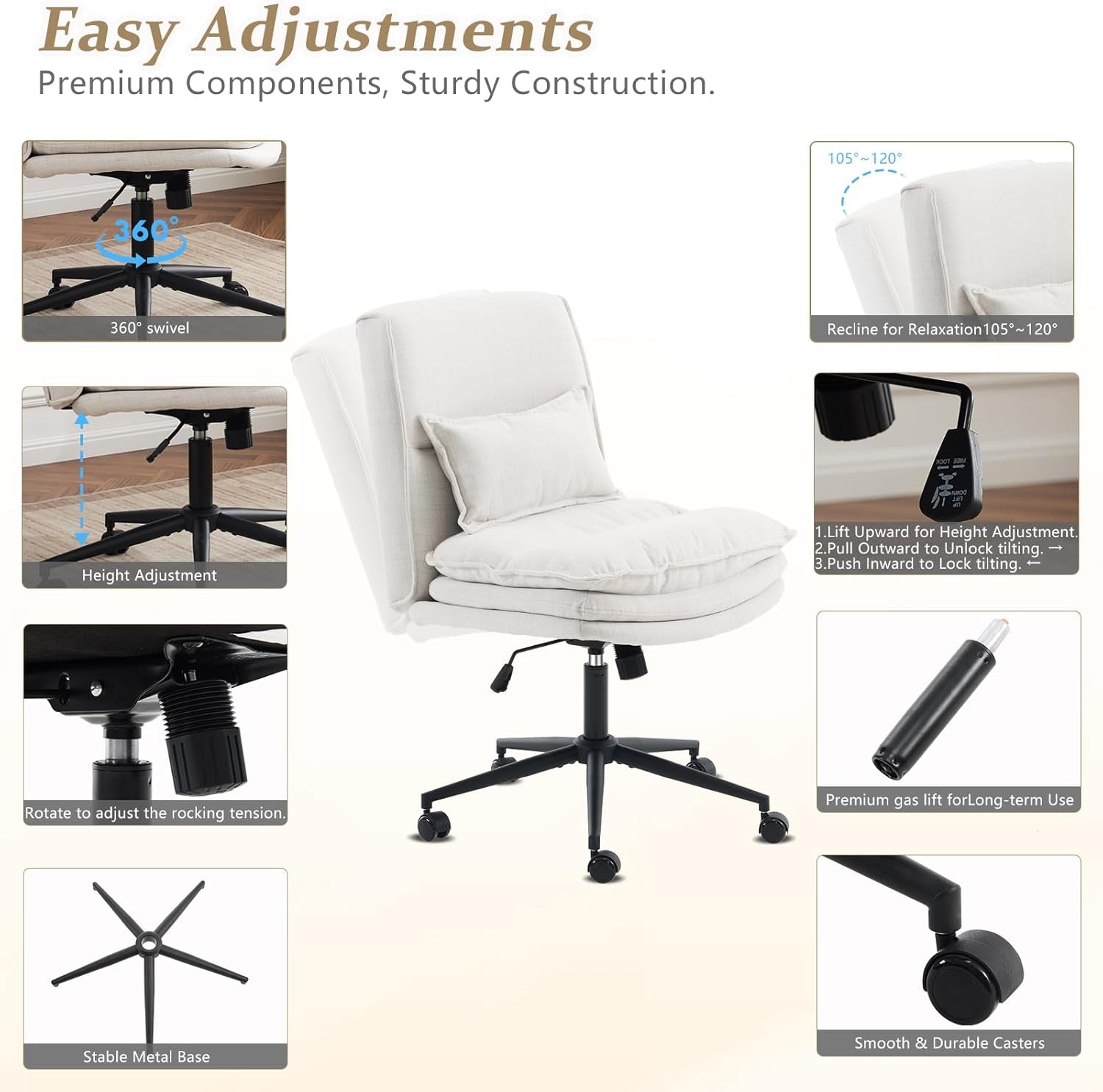 Cloud Criss Cross Office Chair Beige Fabric 18in High Back