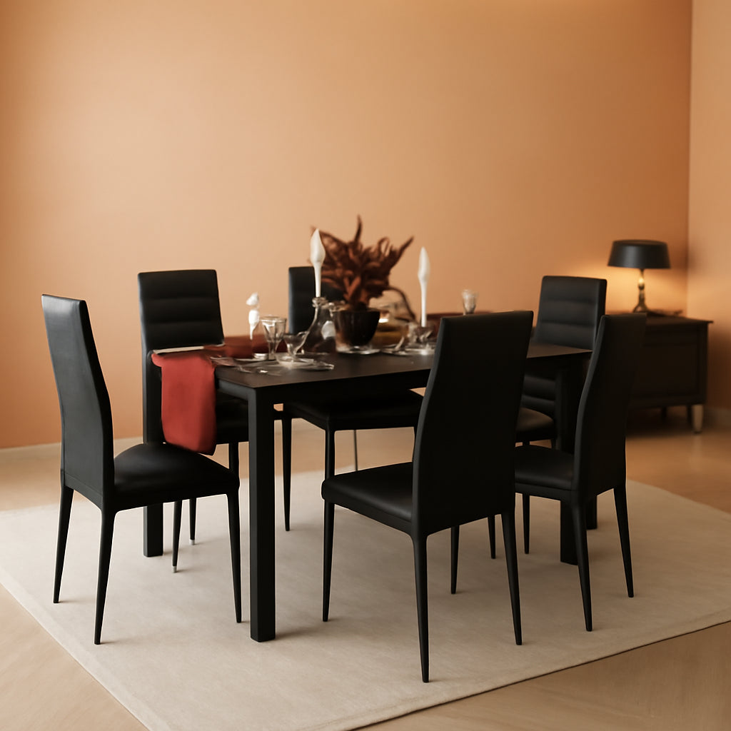 Glass Dining Table Set For 6 With PU Leather Chairs 7 Piece