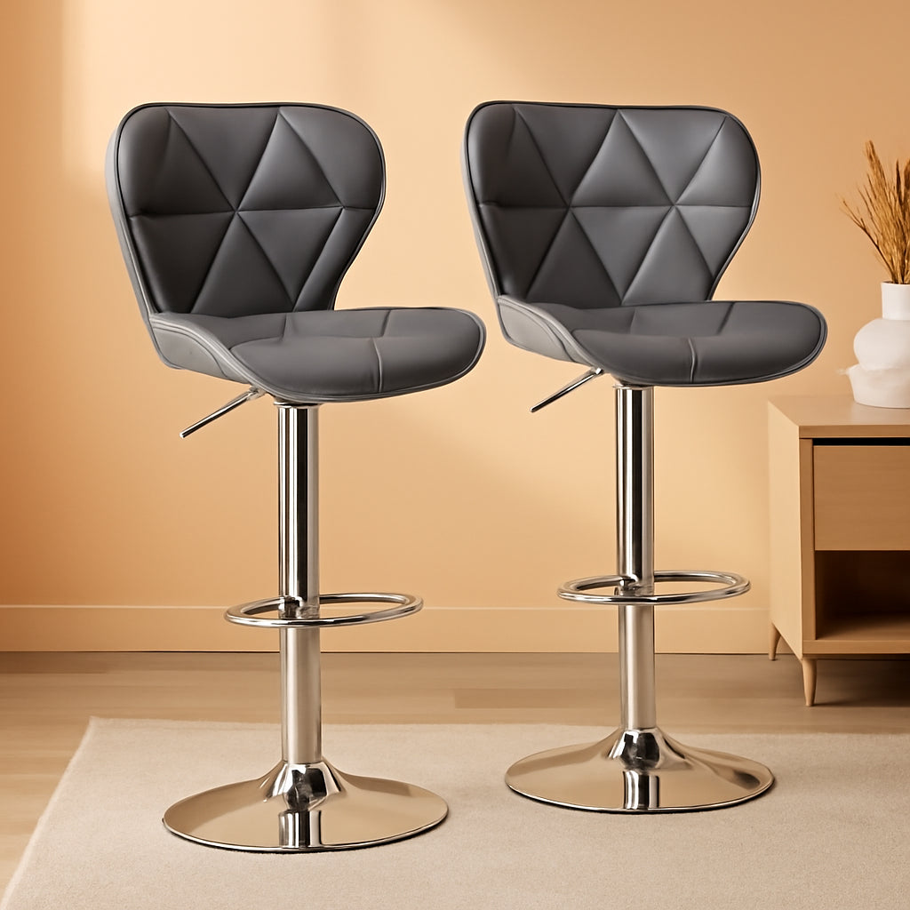 Grey Adjustable PU Leather Swivel Bar Stools Set of 2, Counter Height