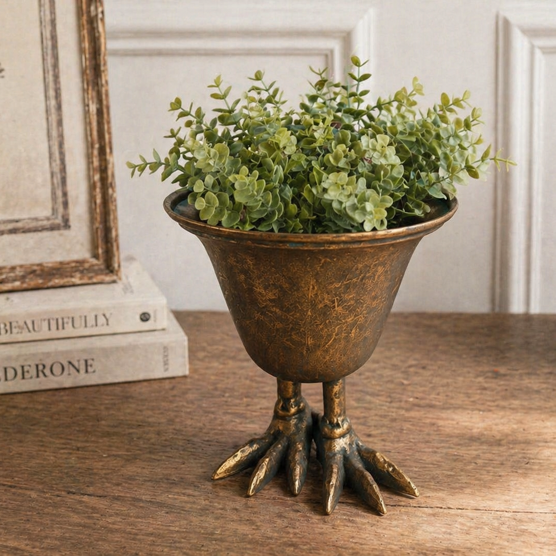 Metal Bird Claw Pedestal Planter