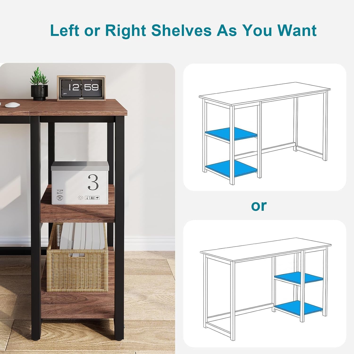 40 Inch Computer Desk With 2 Shelves Brown Sturdy Home Office Gaming Desk