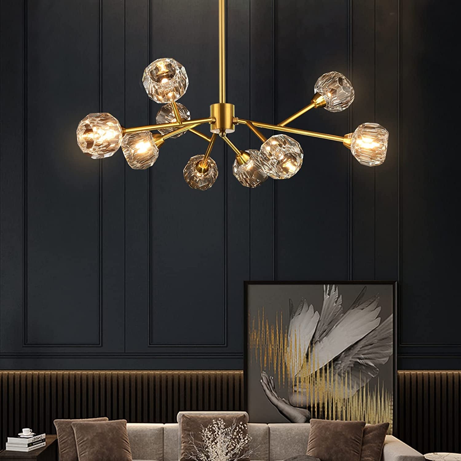 Gold Crystal Sputnik Chandelier Dining Room Fixture-0