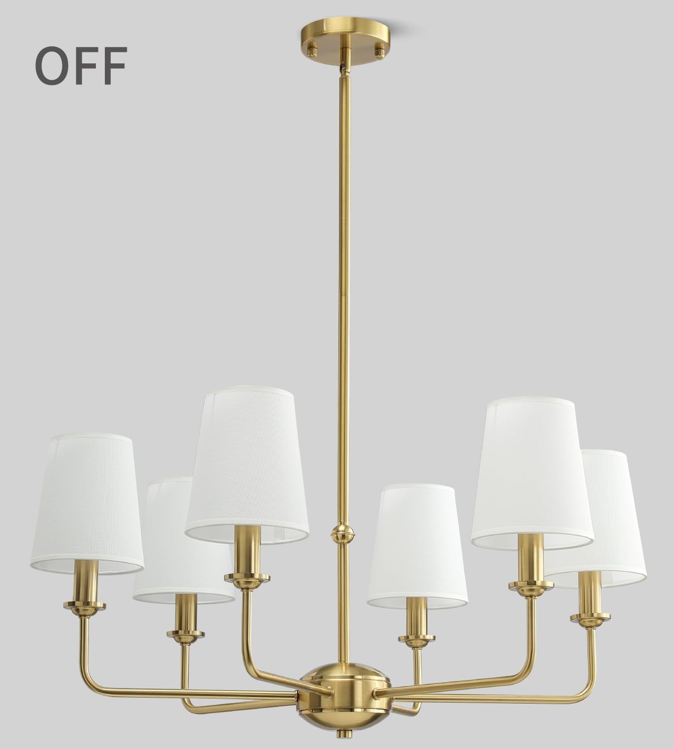 Six-Light Brushed Gold Pendant Chandelier Fabric Shades-4