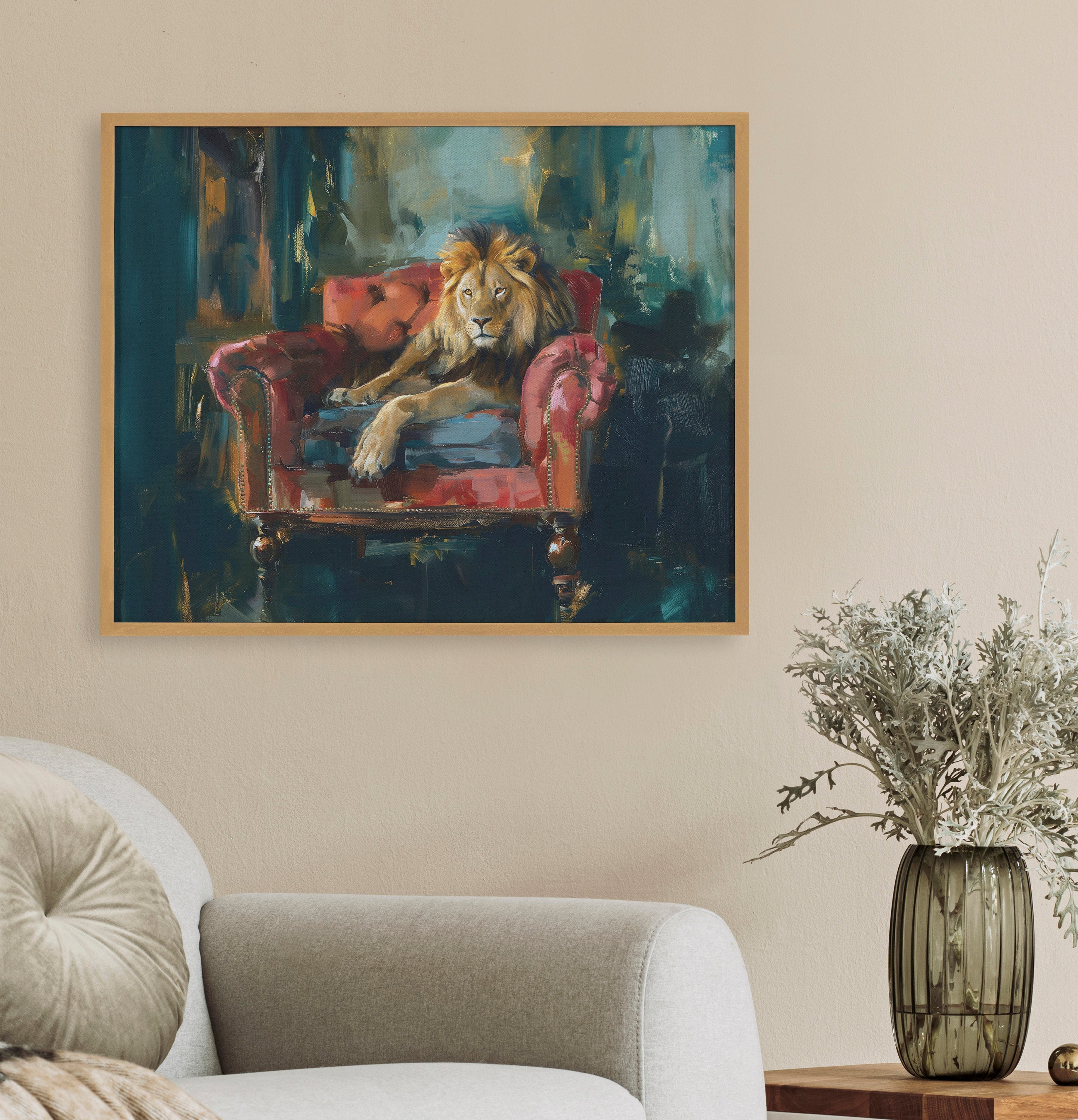Gallery Lion Portrait in Rich Jewel Tones Print by The Creative Bunch Studio