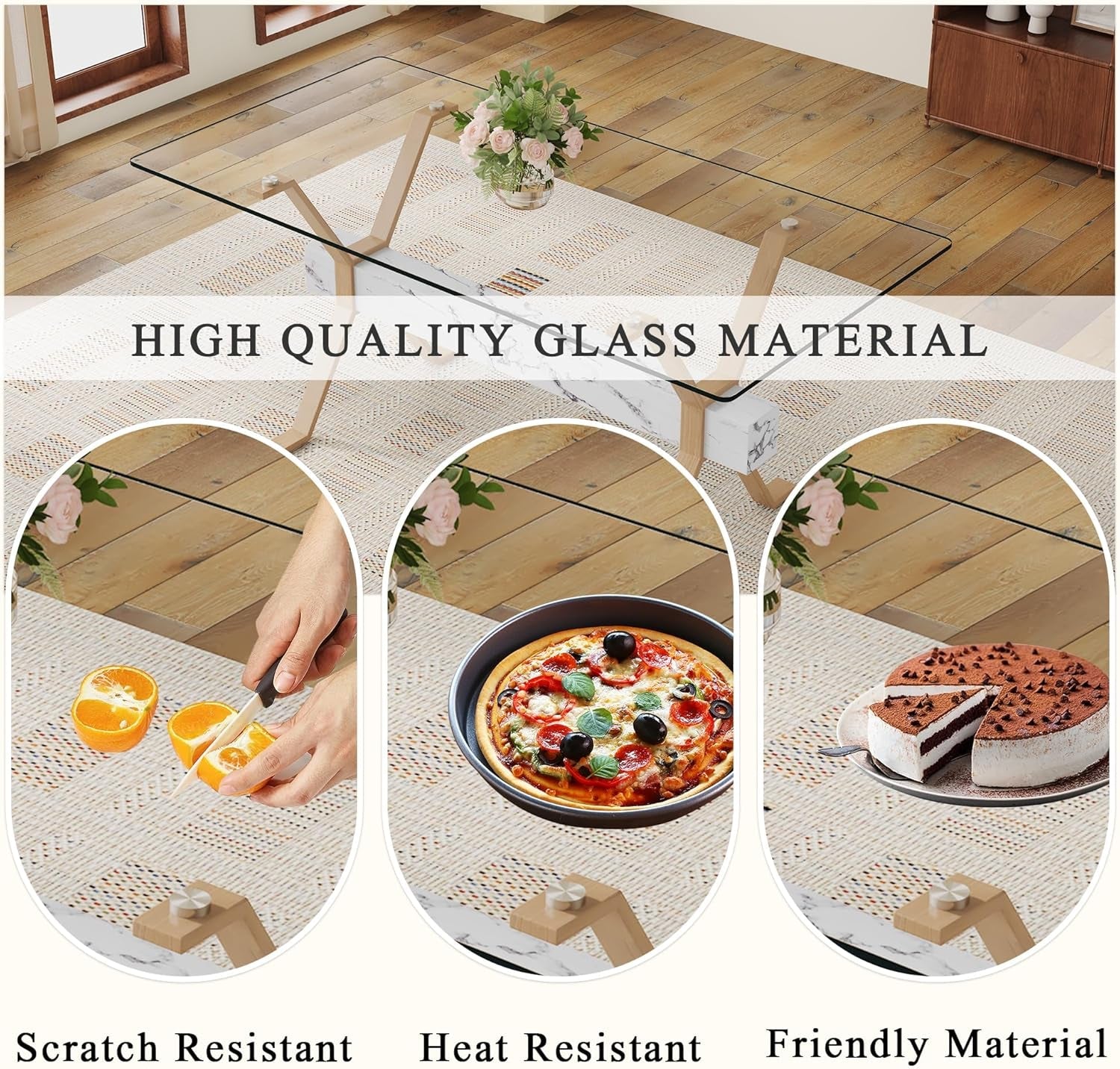 71 Inch Glass Dining Table With Tempered Glass Top