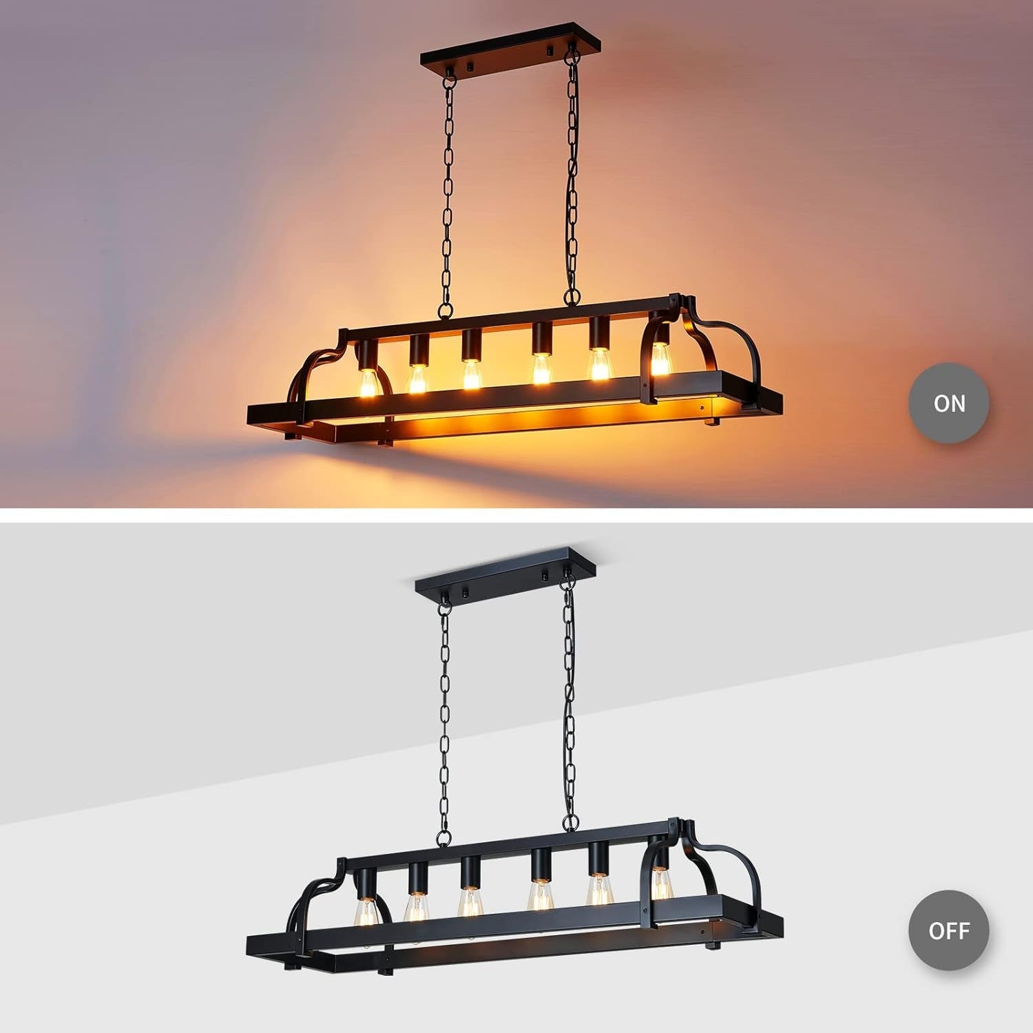 Black 6-Light Metal Pot Hanging Chandelier Fixture-3