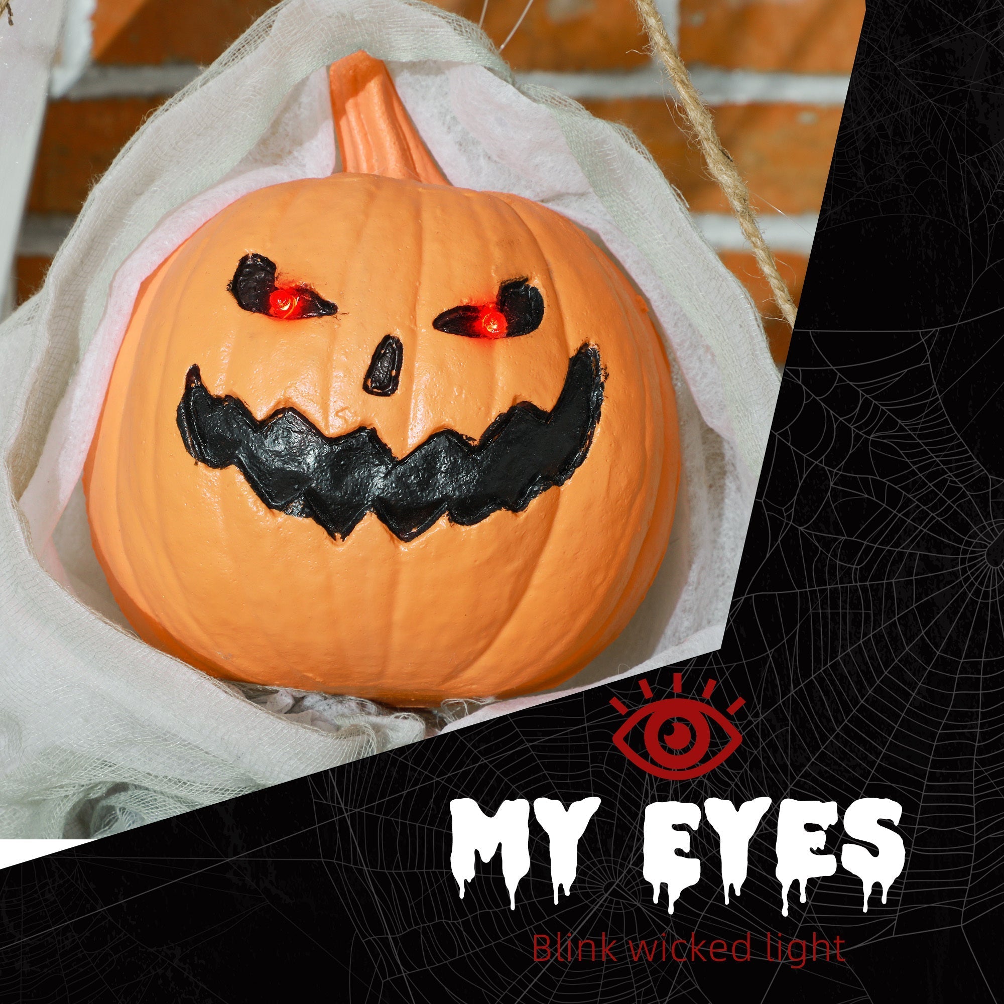 Outdoor Halloween Hanging Pumpkin Ghost with Light-Up Eyes and Sound