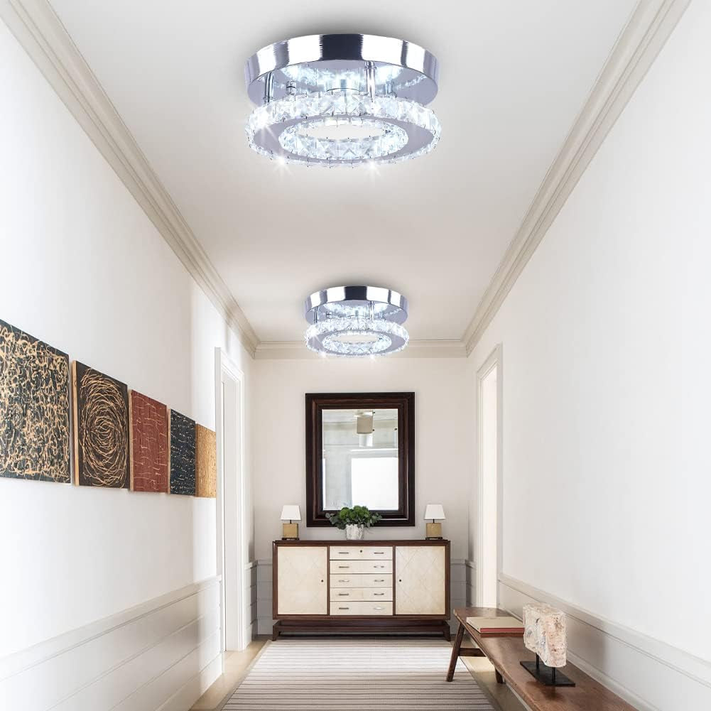 Round White LED Crystal Chandelier Lighting Fixture-4