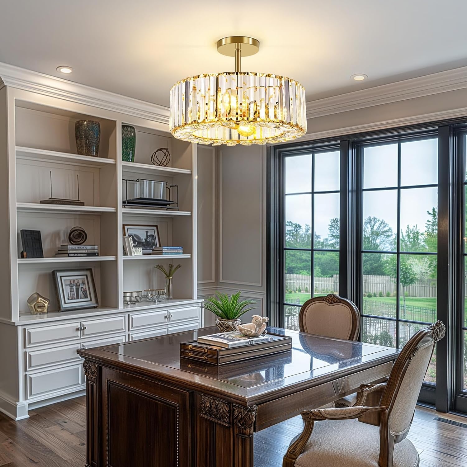 Gold Crystal Ceiling Light 14 Inch Contemporary Style-3