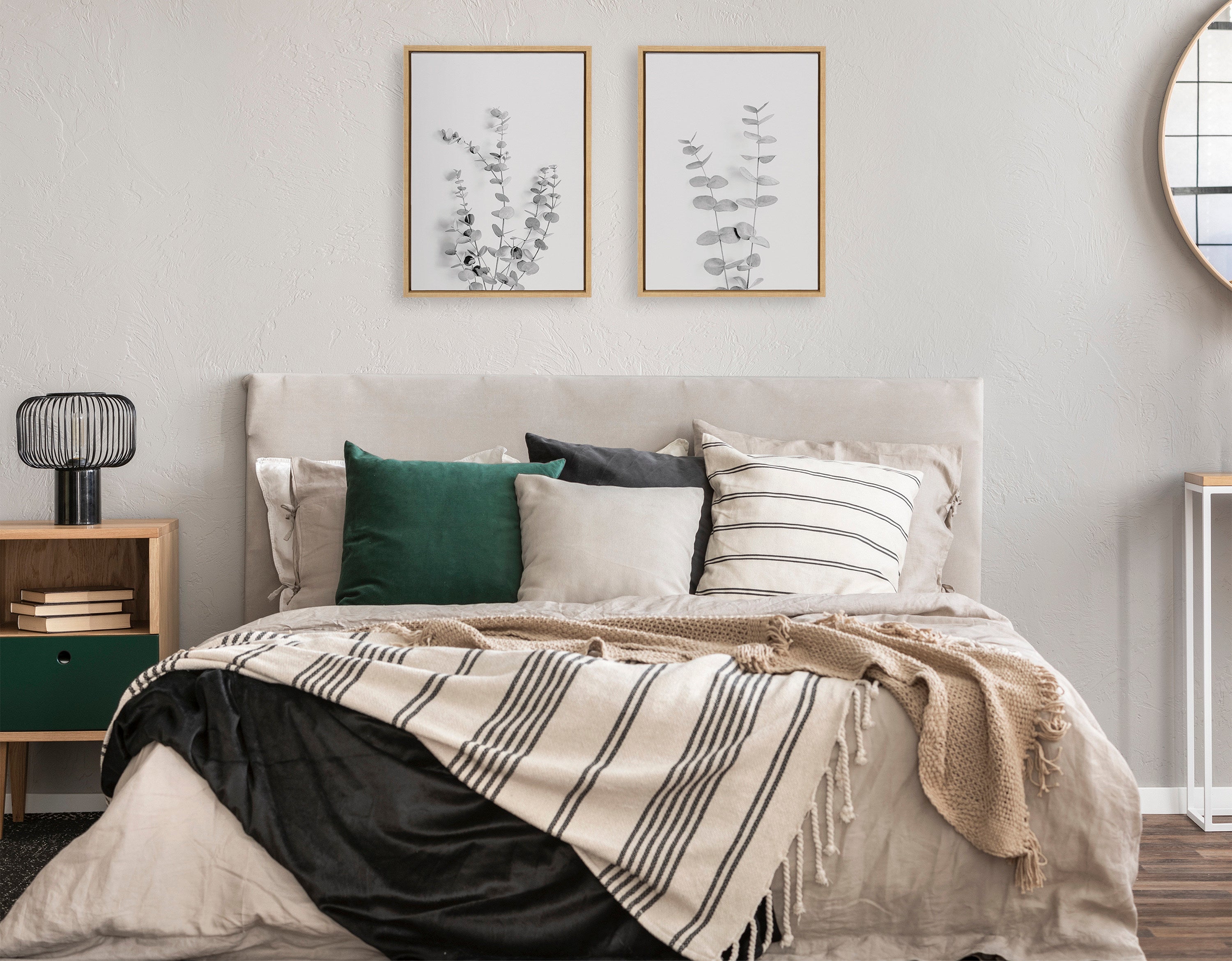 Sylvie Neutral Botanical 3 and 4 Soft White Framed Canvas by The Creative Bunch Studio