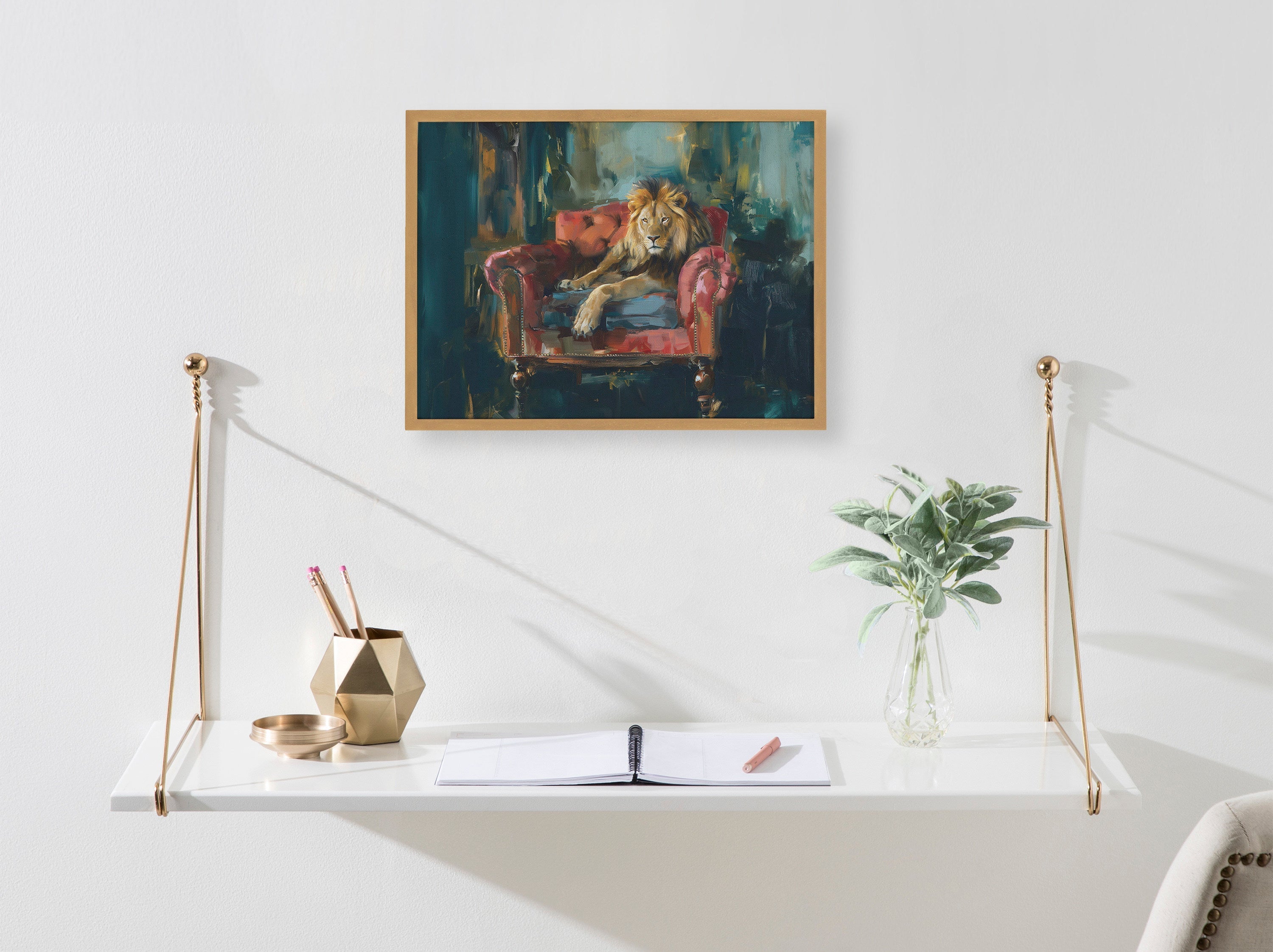Gallery Lion Portrait in Rich Jewel Tones Print by The Creative Bunch Studio