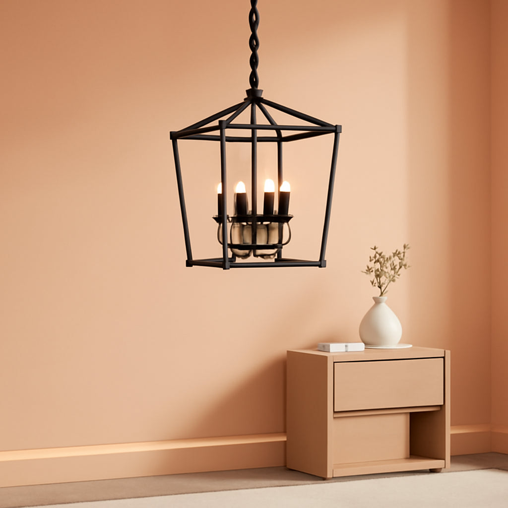 UL Black Industrial Lantern Chandelier 4 Light Pendant
