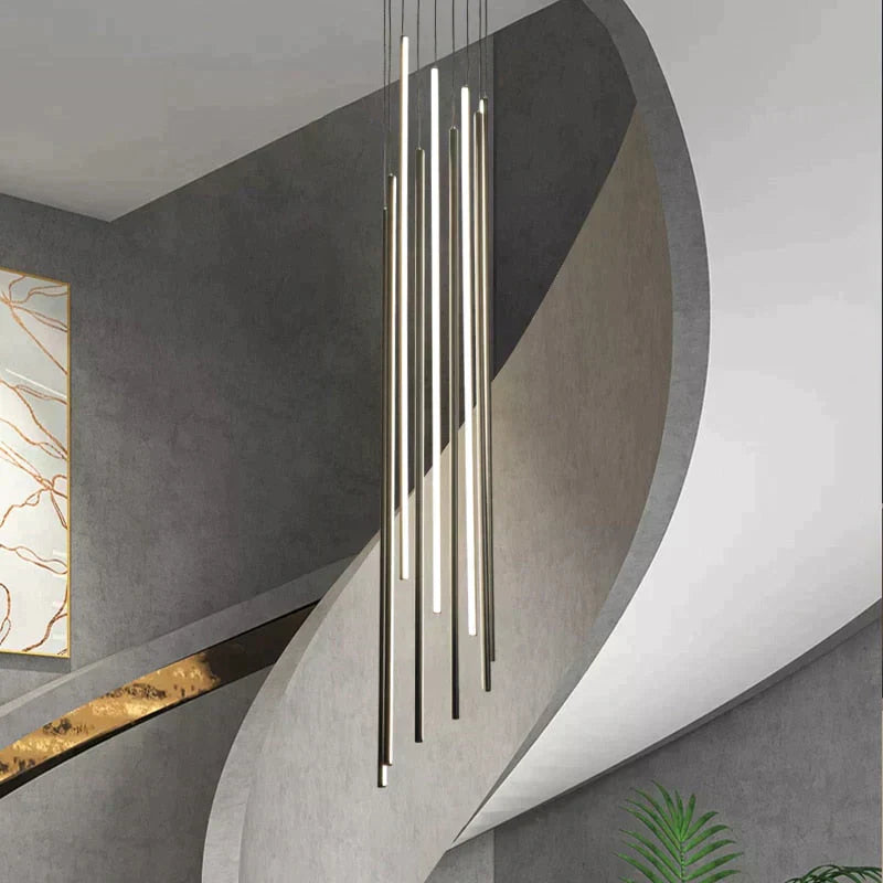 Harper's Black Stair Long LED Chandelier - A Modern Masterpiece for Elegance and Sophistication