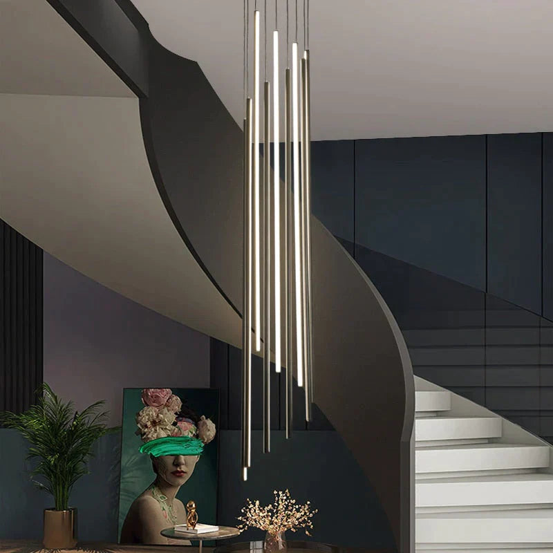 Harper's Black Stair Long LED Chandelier - A Modern Masterpiece for Elegance and Sophistication