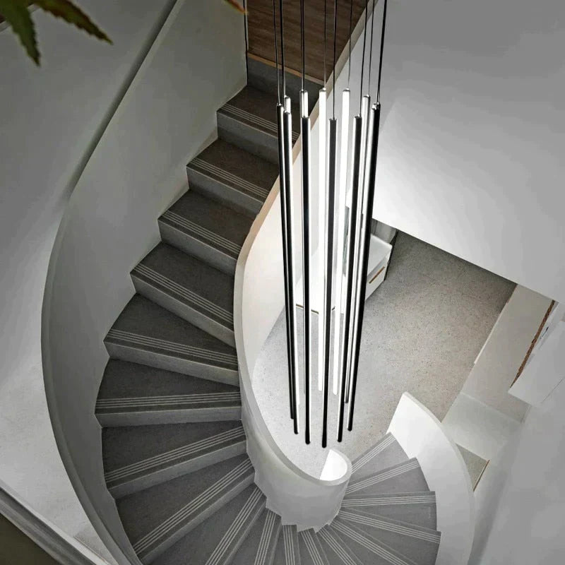 Harper's Black Stair Long LED Chandelier - A Modern Masterpiece for Elegance and Sophistication