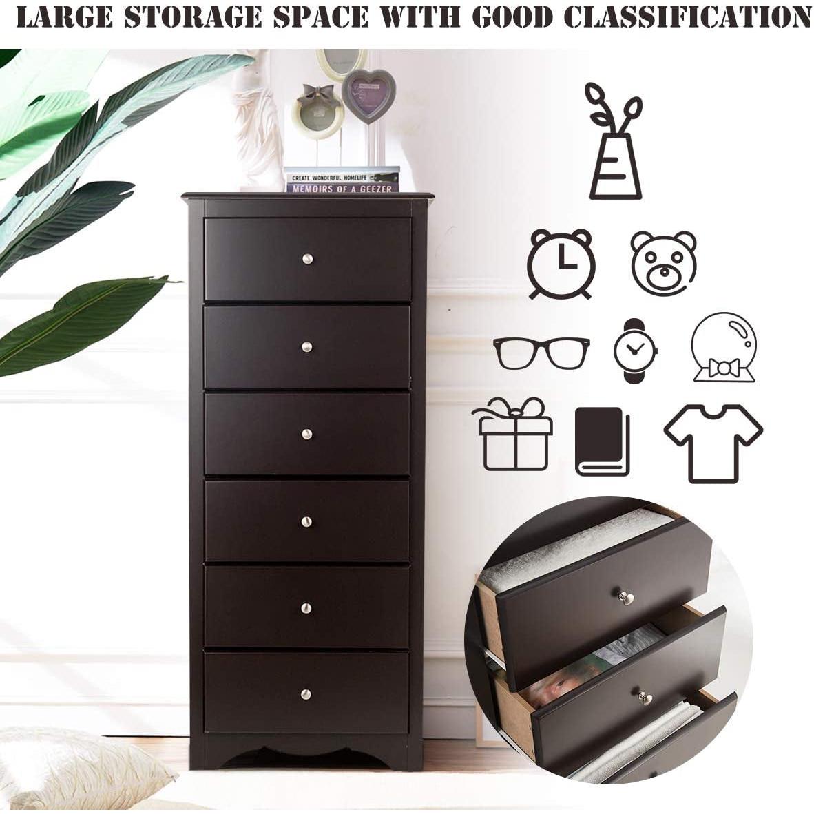 Brown Wood 6 Drawer Dresser For Bedroom Storage Unit