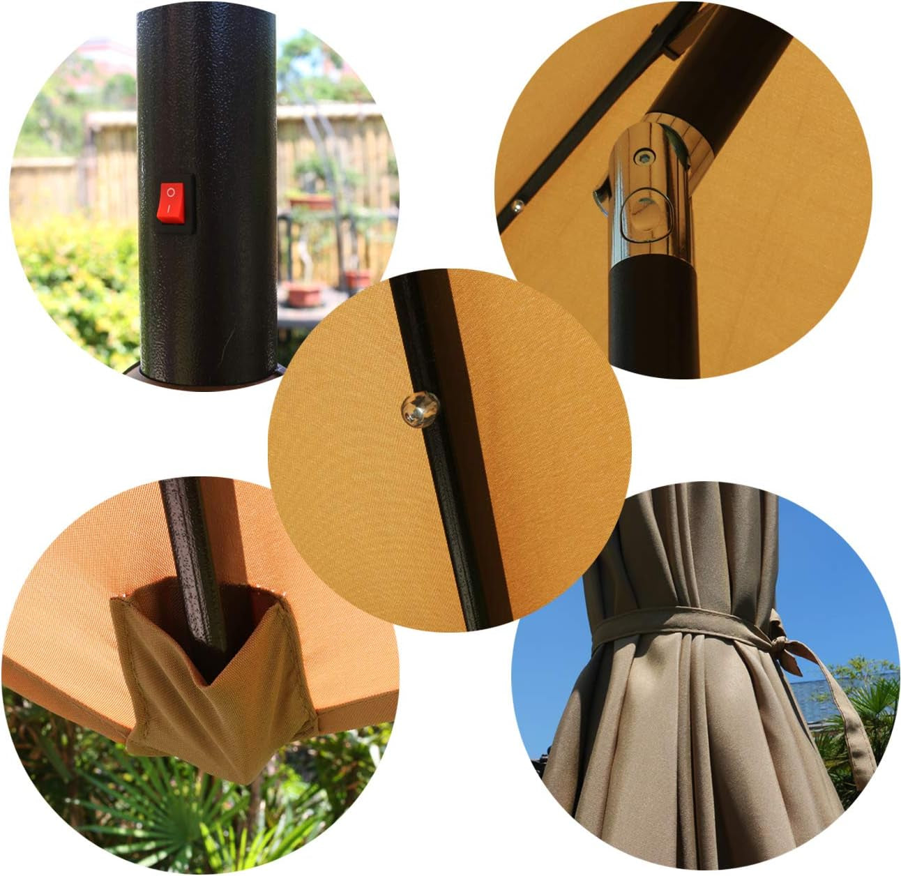 9 Ft Solar LED Lighted Patio Umbrella With Tilt And Crank Lift Light Tan